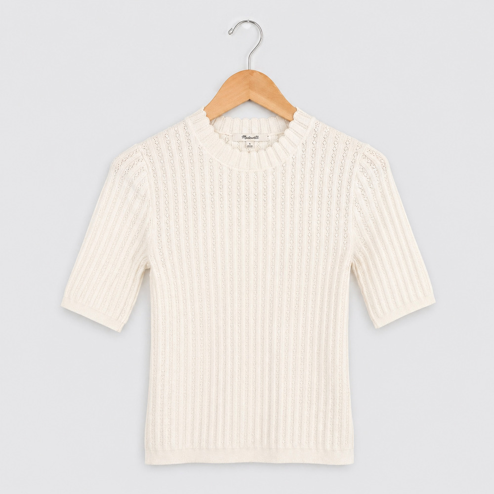 Madewell Sweater Tee Womens Size Medium Soft White Pointelle Stitch Mockneck NWT